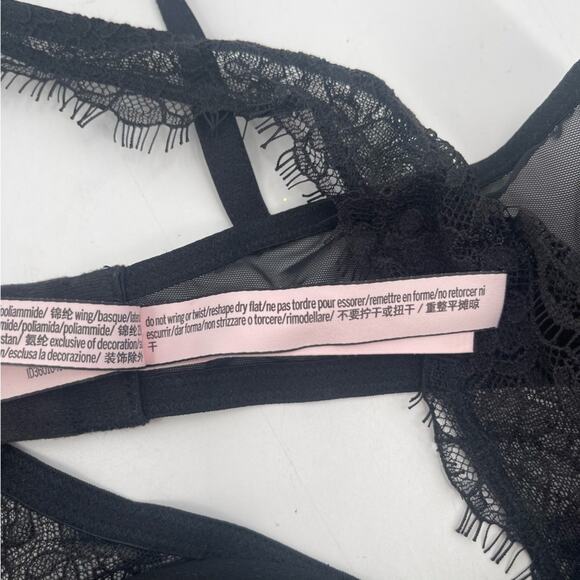 VICTORIA’S SECRET Bra Size 34C Black Lace Dream Angels Plunge Semi Lined Sexy - Picture 13 of 16
